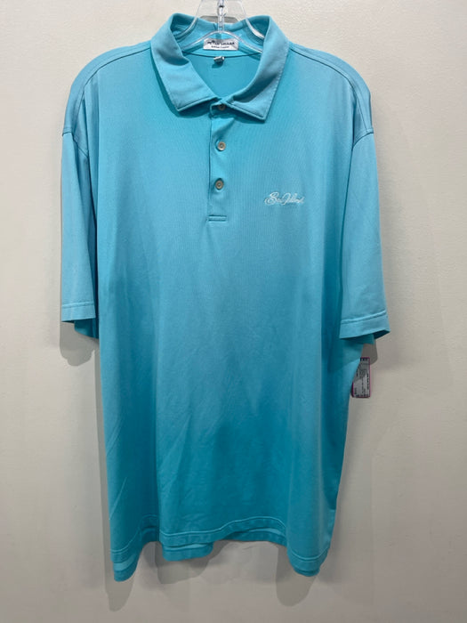 Peter Millar Size XL Light blue Synthetic Solid Athletic Polo Men's Short Sleeve