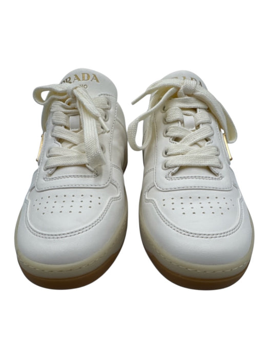 Prada Shoe Size 37 Cream White Leather Perforated Logo Laces Mule Sneakers Cream White / 37