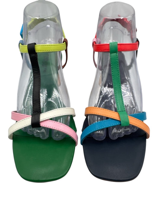 Charlotte Stone Shoe Size 8 Navy Blue, Green, Multi Color Leather Sandals Navy Blue, Green, Multi Color / 8