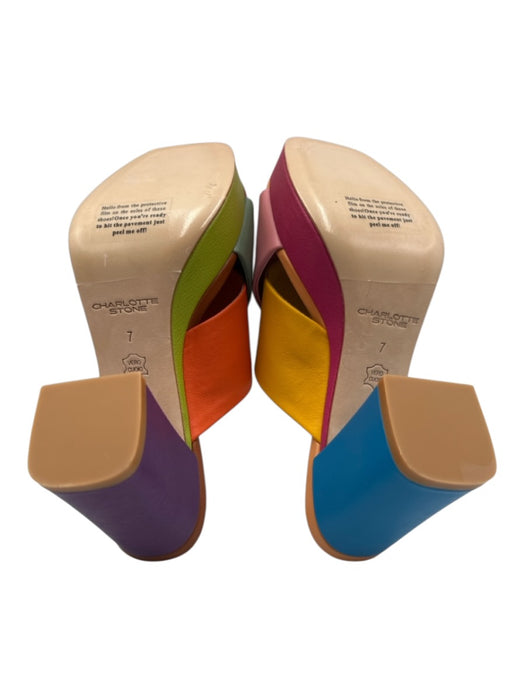 Charlotte Stone Shoe Size 7 Pink, Green, Multi Leather Criss Cross Mule Sandals Pink, Green, Multi / 7