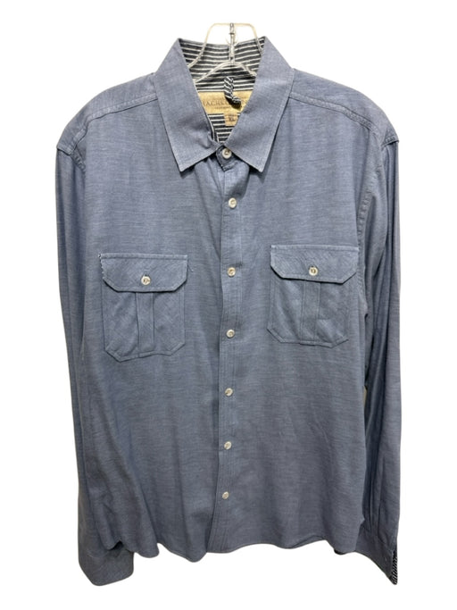 JACHS Size XL Blue Cotton Solid Button Up Front Pockets Men's Long Sleeve Shirt Blue / XL