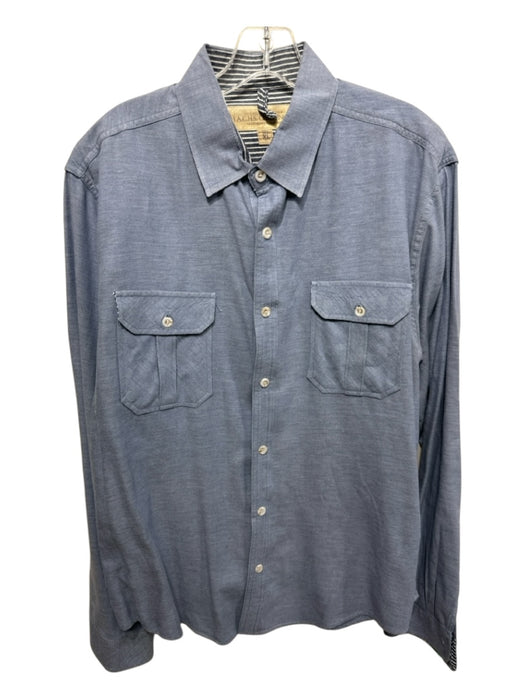 JACHS Size XL Blue Cotton Solid Button Up Front Pockets Men's Long Sleeve Shirt Blue / XL