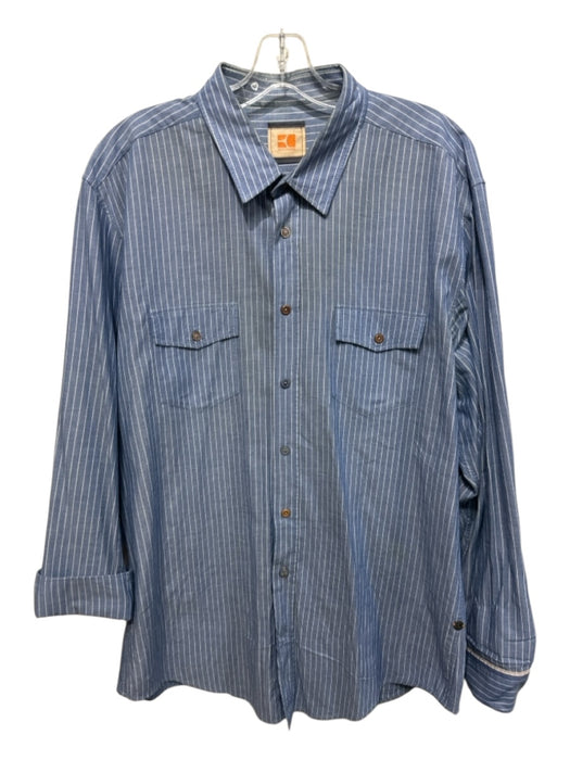 Boss Orange Size XXL Blue & White Cotton Striped Button Up Long Sleeve Shirt Blue & White / XXL