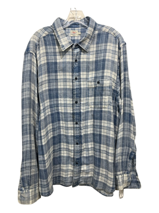 Faherty Size XXL Blue & White Cotton Plaid Button Down Men's Long Sleeve Shirt XXL