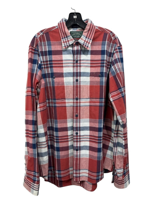 Polo Country Size L Red & Blue Cotton Blend Plaid Front Pocket Long Sleeve Shirt L