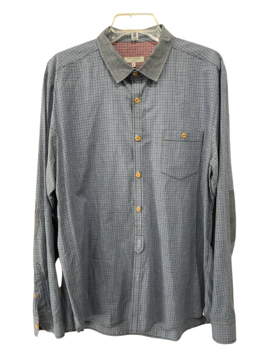 Ted Baker Size 6 Blue & Gray Cotton Blend Plaid Button Down Long Sleeve Shirt 6