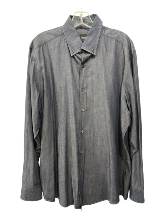 Boss Size XL Dark Gray Cotton Blend Solid Button Down Men's Long Sleeve Shirt XL