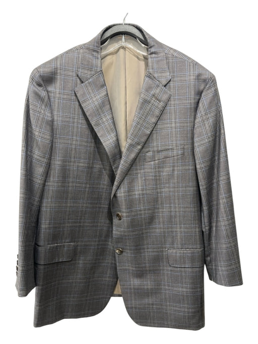 Hickey Freeman Brown & Blue Wool Blend Plaid 2 Button Men's Blazer 48