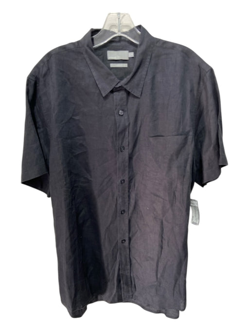 Vince Size XL Black Linen Blend Solid Camp Collar Button Down Men's Short Sleeve XL