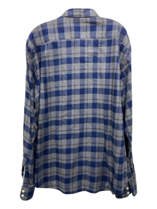 Hartford Size XXL Blue & Grey Cotton Plaid Button Down Men's Long Sleeve Shirt XXL