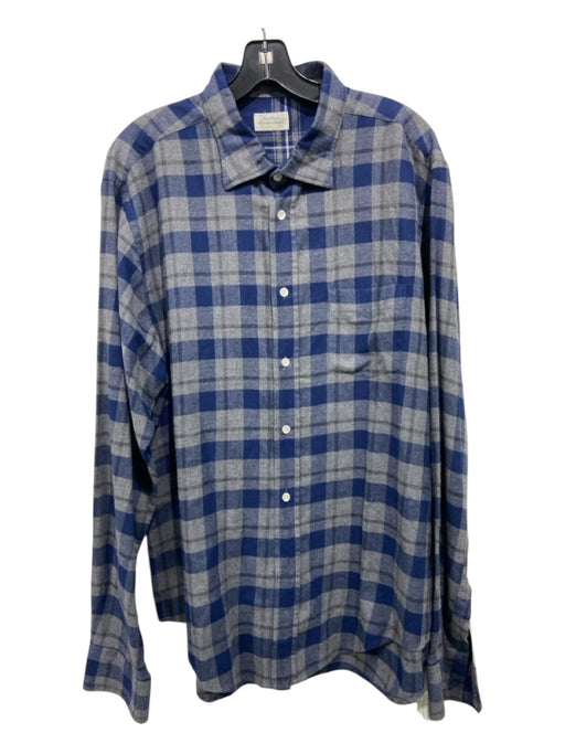 Hartford Size XXL Blue & Grey Cotton Plaid Button Down Men's Long Sleeve Shirt XXL