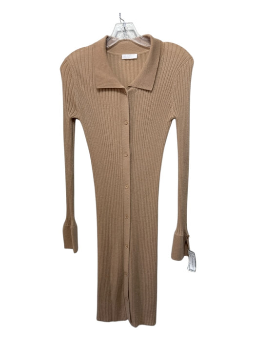 Sablyn Size S Beige Cashmere Button Ribbed Knit Long Sleeve Knee length Dress Beige / S