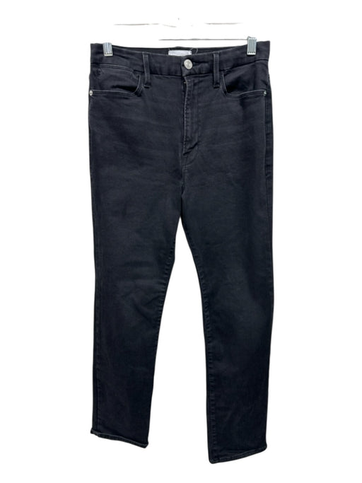 Frame Size 30 Black Cotton Denim High Rise Washed Look Straight Jeans Black / 30