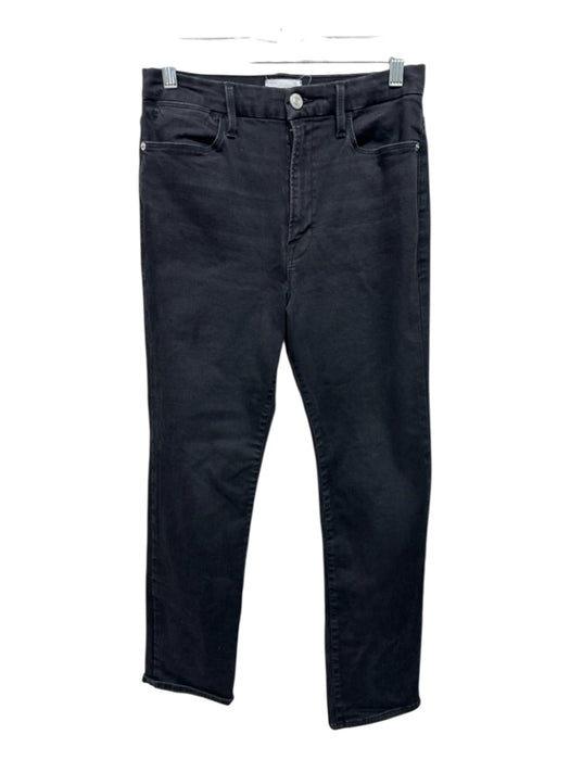 Frame Size 30 Black Cotton Denim High Rise Washed Look Straight Jeans Black / 30