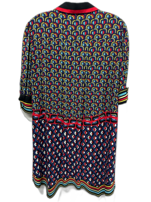 Alice + Olivia Size Large Black, Blue, Red Polyester Blend Geometric Dress Black, Blue, Red / Large