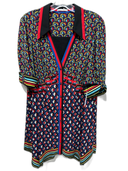 Alice + Olivia Size Large Black, Blue, Red Polyester Blend Geometric Dress Black, Blue, Red / Large