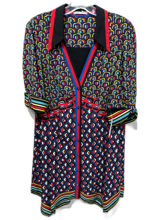 Alice + Olivia Size Large Black, Blue, Red Polyester Blend Geometric Dress Black, Blue, Red / Large