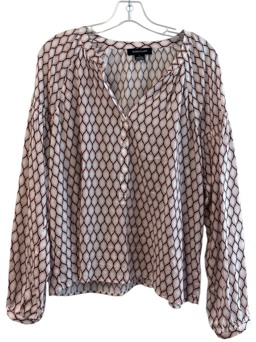 Sanctuary Size Large Pink & White Lyocell V Neck Long Sleeve Top Pink & White / Large