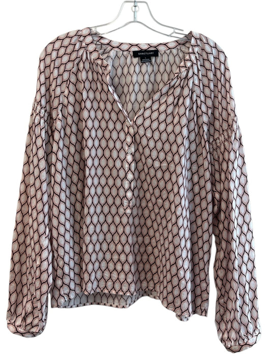 Sanctuary Size Large Pink & White Lyocell V Neck Long Sleeve Top Pink & White / Large