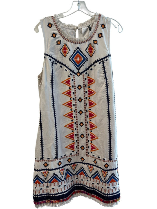 Anthropologie Size 14 Cream & Multi Rayon & Linen Embroidered Sleeveless Dress Cream & Multi / 14