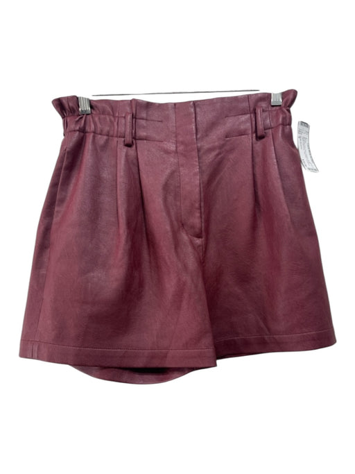 BCBG Maxazria Size S Burgundy Red Faux Leather Ruffle Waist hook & zip Shorts Burgundy Red / S