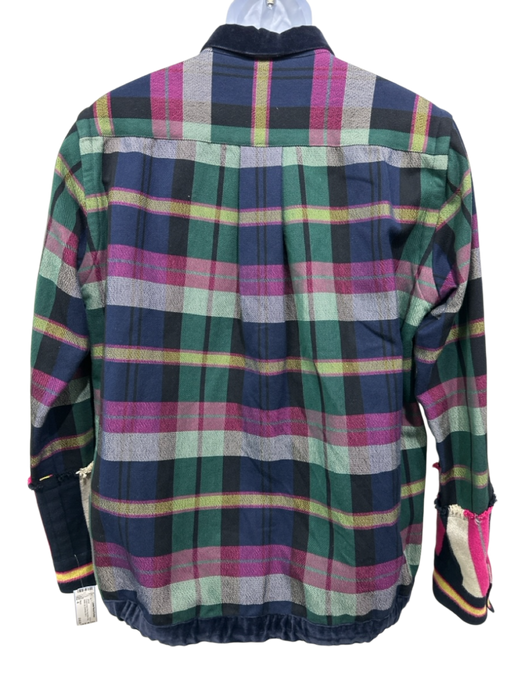 Sacai Size 4 Purple & Navy Print Wool Blend Plaid Button Up Men's Jacket Purple & Navy Print / 4