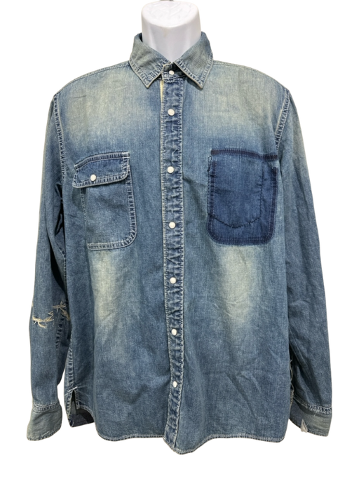 Sacai Size 3 Light Wash Cotton Solid Western Distressed Men's Long Sleeve Shirt Light Wash / 3