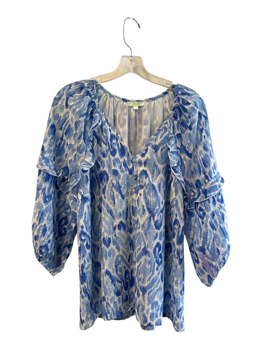 Jade Size L Blue Polyester Button Detail Long Sleeve Ruffle Detail Textured Top Blue / L