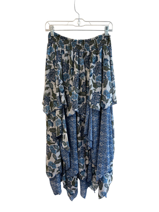 Misa Size L Blue & Aqua Polyester Floral Ruffle Maxi Elastic Waist Skirt Blue & Aqua / L