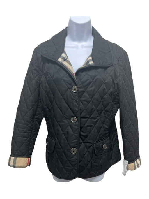 Burberry Size Large Black Polyester Long Sleeve Quilted Button Front Jacket Black / Large