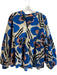 Oliphant Size L Blue 100% Cotton Button Up Abstract Long Puff Sleeve Top Blue / L