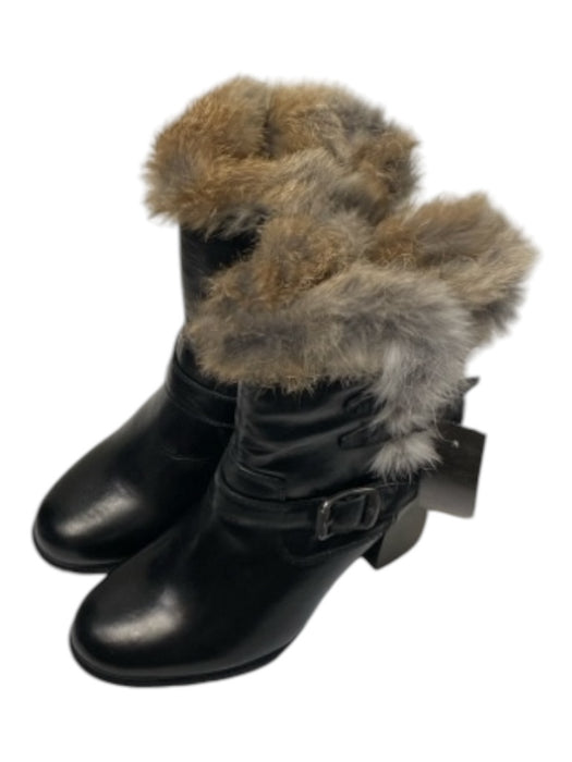 Frye Shoe Size 9 Black Leather Rabbit Fur Buckle Detail Almond Toe Boots Black / 9