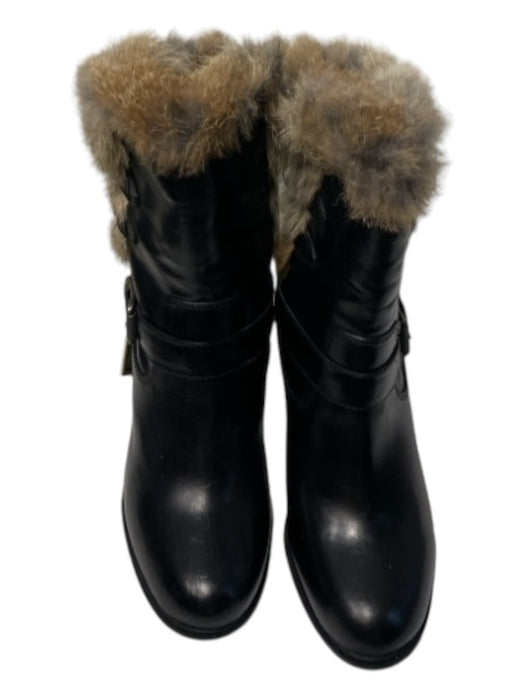 Frye Shoe Size 9 Black Leather Rabbit Fur Buckle Detail Almond Toe Boots Black / 9