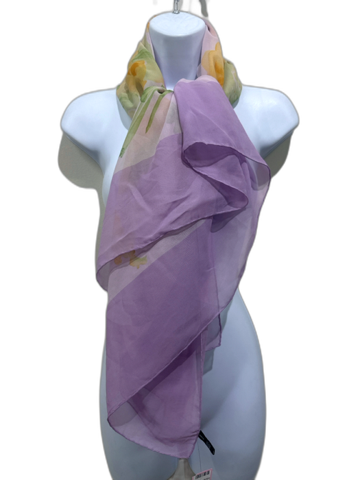 Valentino Purple, Green, Yellow Silk Sheer Floral Square scarf Purple, Green, Yellow