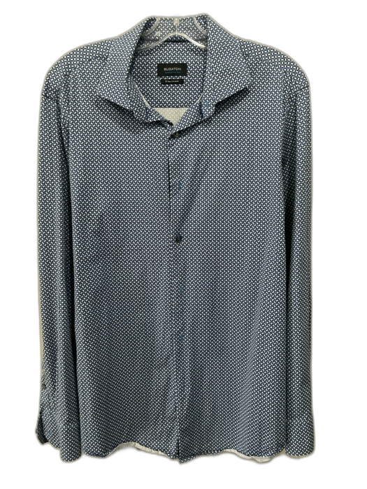 Bugatchi Size L Blue & White Cotton Blend Abstract Button up Long Sleeve Shirt Blue & White / L