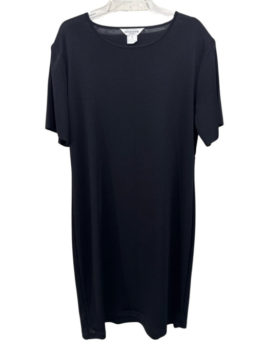 Misook Size XXL Black Acrylic Knit Short Sleeve Padded Shoulders Crew Neck Dress Black / XXL