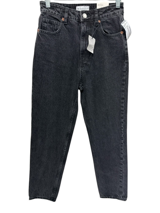 Zara Size 4 Washed Black Cotton High Rise Zip & Button Ankle Jeans Washed Black / 4