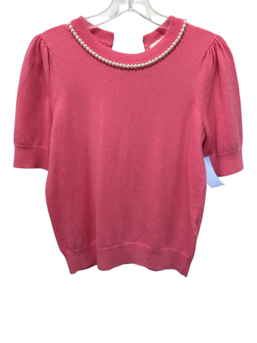 Kate Spade Size S Pink Wool Blend Faux Pearl Puff Shoulder Bow Sweater Pink / S