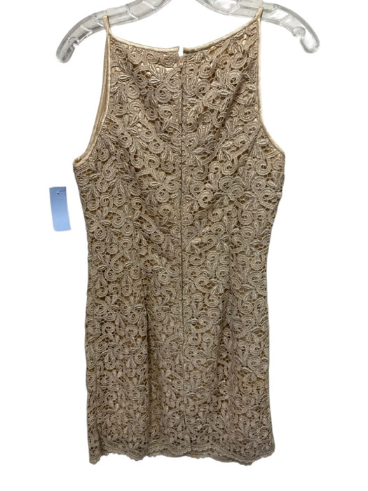 Jessica McClintock Size 8 Gold Acetate Blend Lace Overlay Metallic Thread Dress Gold / 8