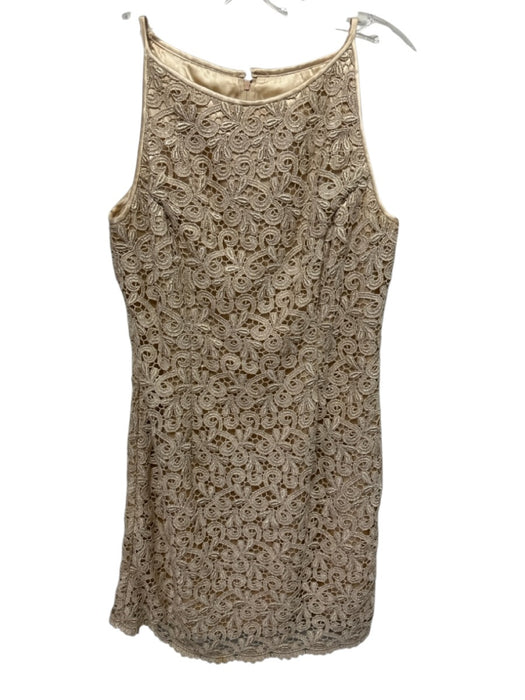Jessica McClintock Size 8 Gold Acetate Blend Lace Overlay Metallic Thread Dress Gold / 8