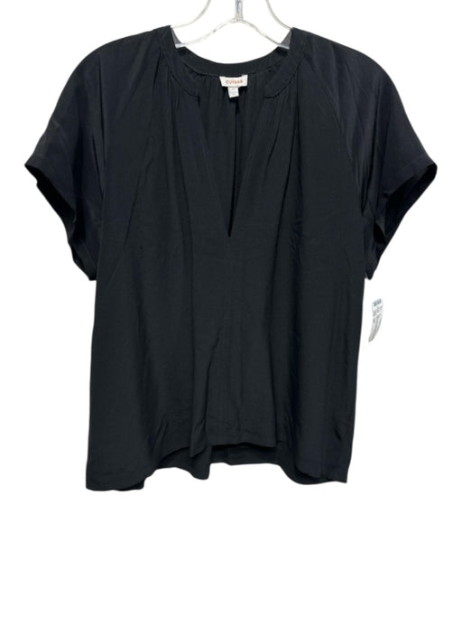 Cuyana Size XS Black Silk Short Sleeve V Neck Gathered Neck Top Black / XS
