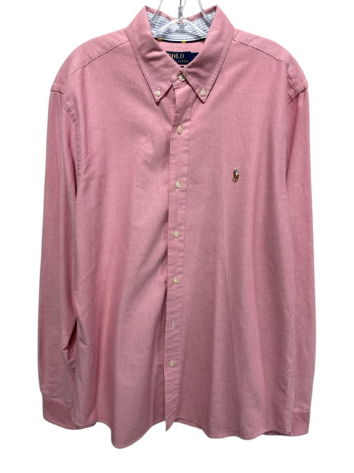 Polo Size L Red Cotton Solid Button Up oxford Men's Long Sleeve Shirt Red / L