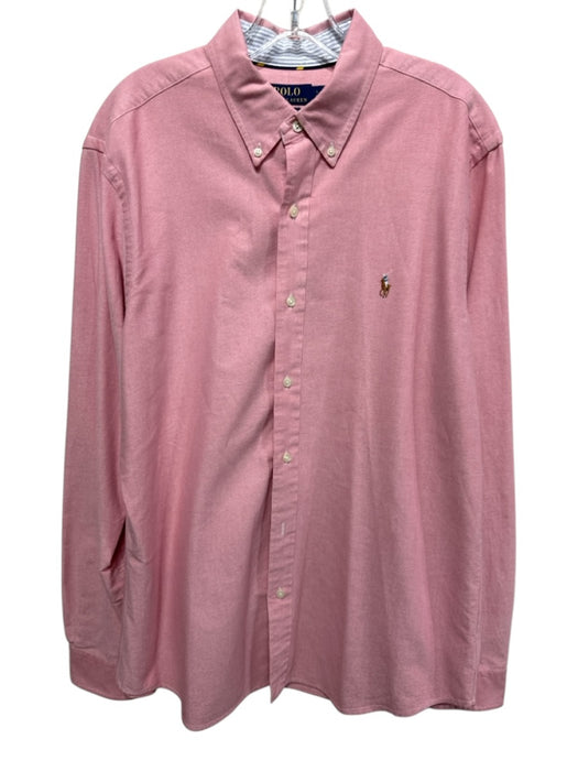 Polo Size L Red Cotton Solid Button Up oxford Men's Long Sleeve Shirt Red / L