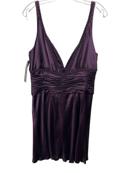 Carmen Marc Valvo Size 14 Purple Polyester Satin V Neck Gathered Waist Dress Purple / 14