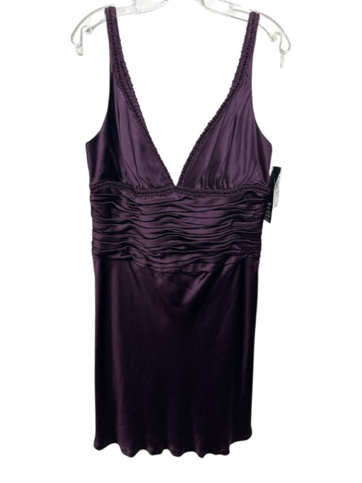 Carmen Marc Valvo Size 14 Purple Polyester Satin V Neck Gathered Waist Dress Purple / 14