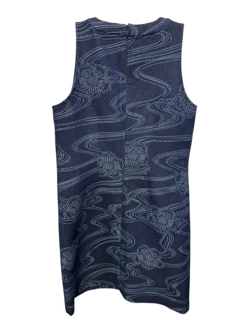 EE Etcetera Size 8 Blue Cotton Blend Denim floral & swirl V Neck Shift Dress Blue / 8