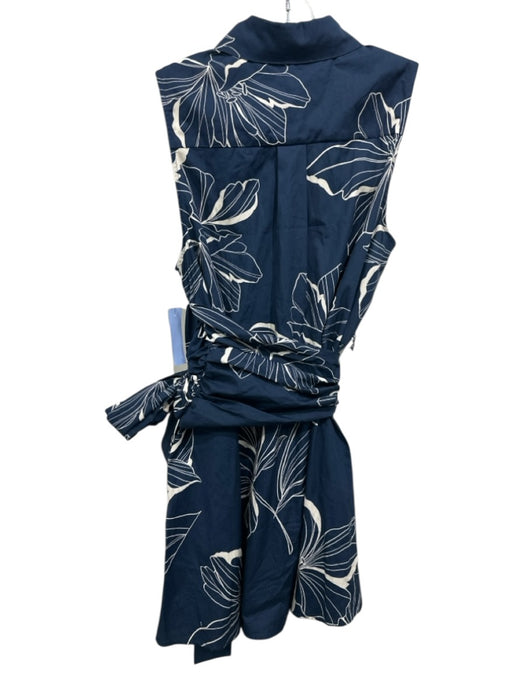 Hutch Size M Navy Blue & White Cotton Flower Button Down Wrap Dress Navy Blue & White / M