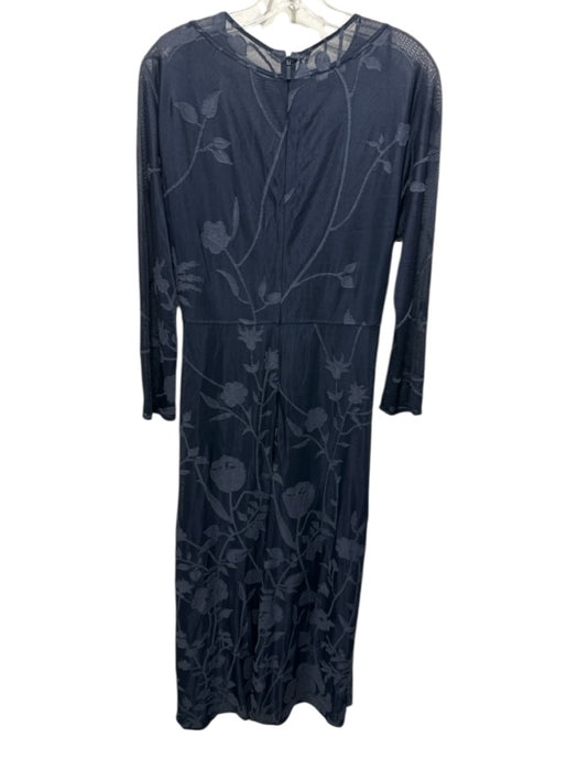 Lafayette 148 Size M Navy Blue Cotton Blend Mesh leaf applique Long Sleeve Dress Navy Blue / M