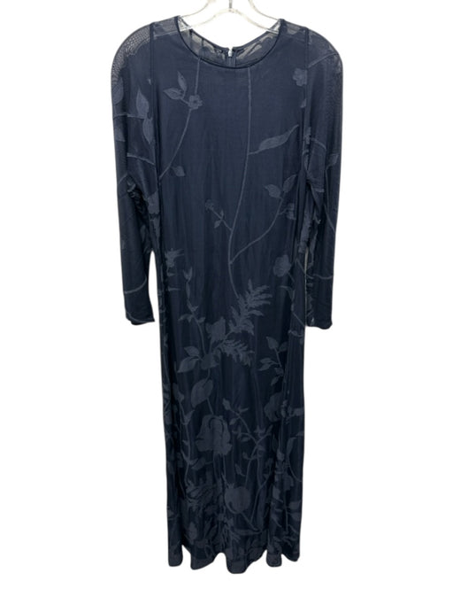 Lafayette 148 Size M Navy Blue Cotton Blend Mesh leaf applique Long Sleeve Dress Navy Blue / M
