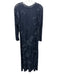 Lafayette 148 Size M Navy Blue Cotton Blend Mesh leaf applique Long Sleeve Dress Navy Blue / M